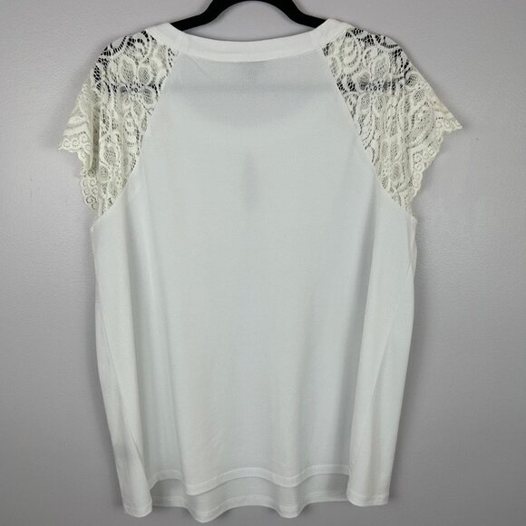 Torrid Studio Knit Short Lace Sleeve Top 1X White - Picture 10 of 11